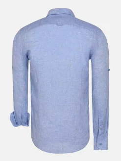 Wam Denim Overhemd Lange Mouwen|Redention Linen Blue Overhemd Lange Mouw