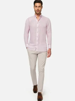 Wam Denim Overhemd Lange Mouwen|Redention Linen Pink Overhemd Lange Mouw
