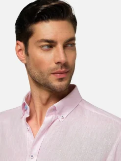 Wam Denim Overhemd Lange Mouwen|Redention Linen Pink Overhemd Lange Mouw