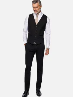 Wam Denim Gilets|Red Wood Glen Check Slim Fit Dark Red Black Suit Gilet
