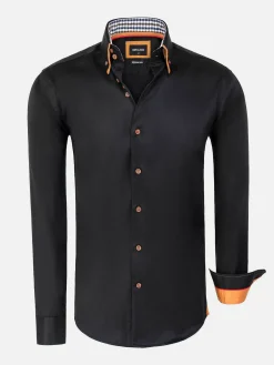 Wam Denim Overhemd Lange Mouwen|Romney Solid Black Overhemd Lange Mouw