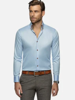 Wam Denim Overhemd Lange Mouwen|Romney Solid Light Blue Overhemd Lange Mouw