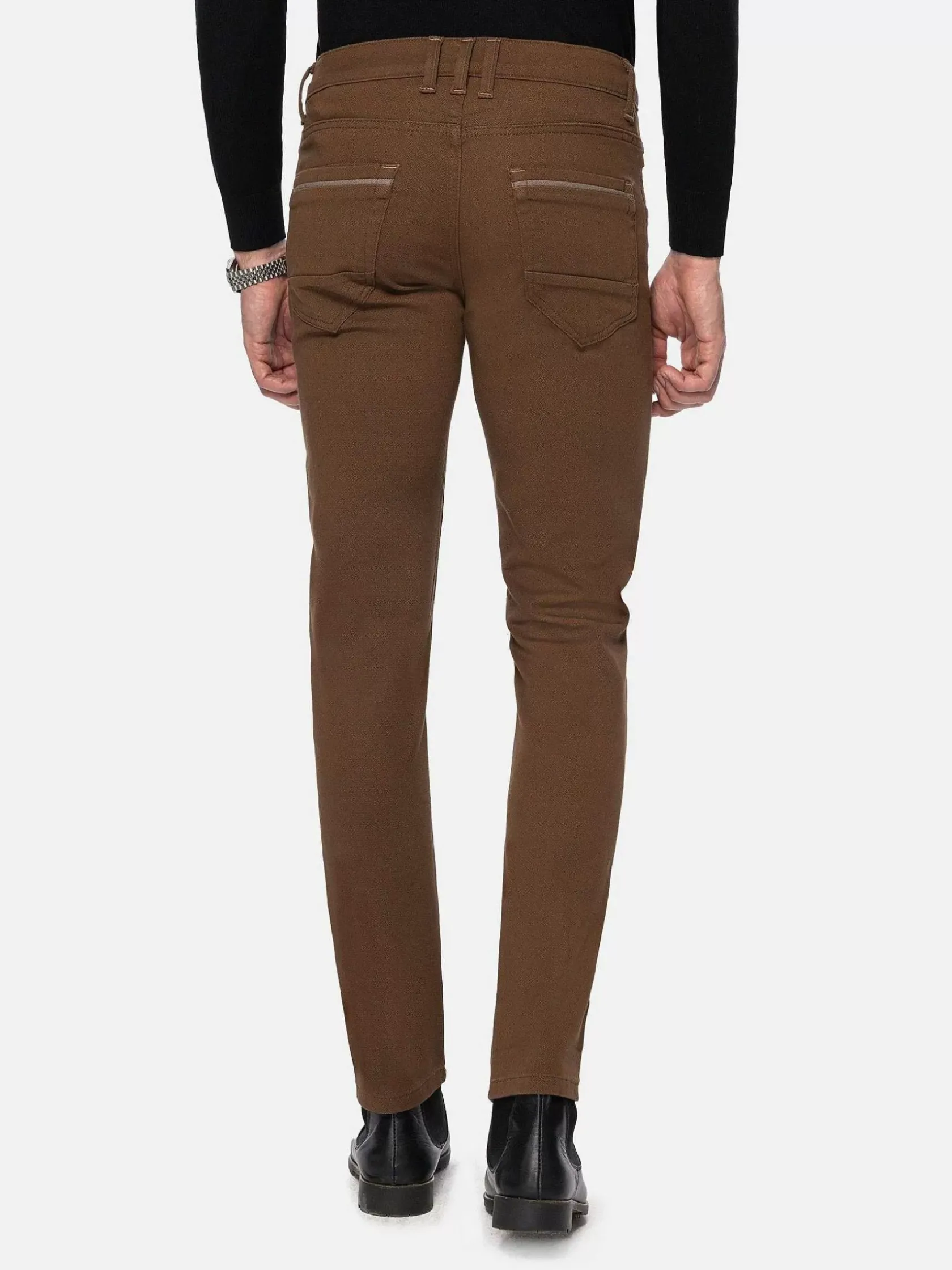 Wam Denim Jeans|Santiago Slim Fit Textured Brown Jeans