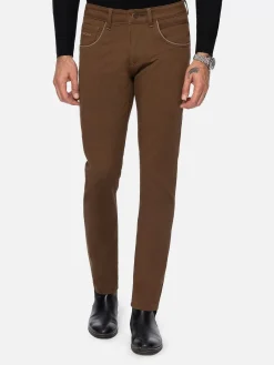 Wam Denim Jeans|Santiago Slim Fit Textured Brown Jeans