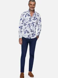 Wam Denim Overhemd Lange Mouwen|Santorini White Floral Print Overhemd Lange Mouw