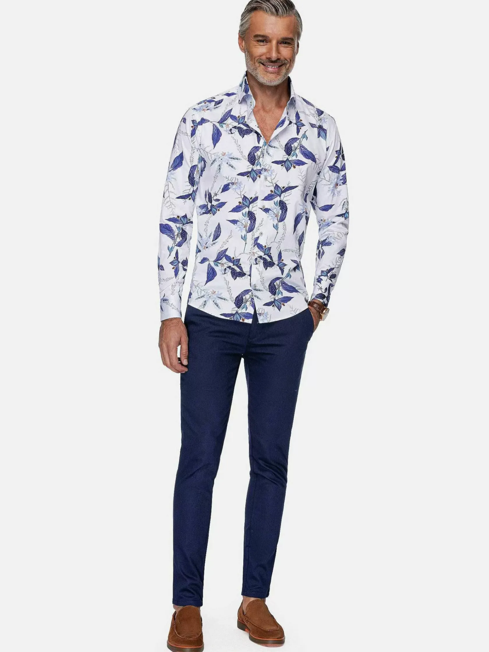 Wam Denim Overhemd Lange Mouwen|Santorini White Floral Print Overhemd Lange Mouw