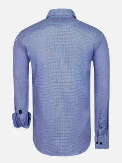 Wam Denim Overhemd Lange Mouwen|Sky Lake Royal Blue Micro Patterned Overhemd Lange Mouw