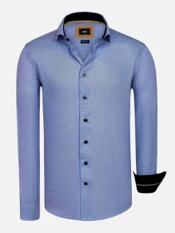 Wam Denim Overhemd Lange Mouwen|Sky Lake Royal Blue Micro Patterned Overhemd Lange Mouw