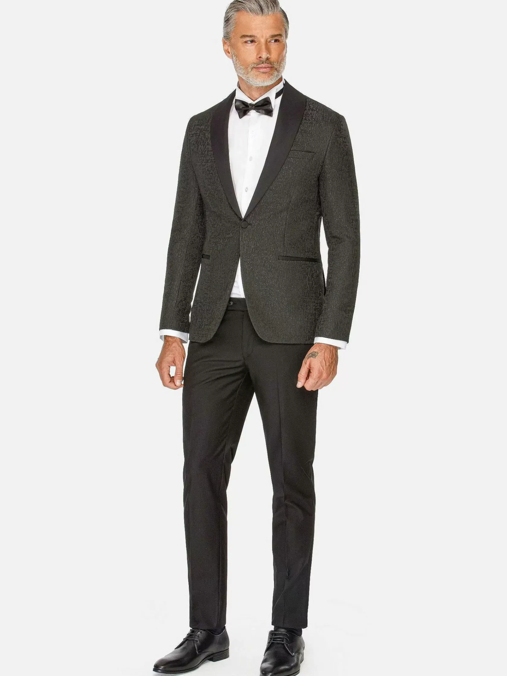 Wam Denim Colberts|Slim Fit Textured Black Tuxedo Colbert