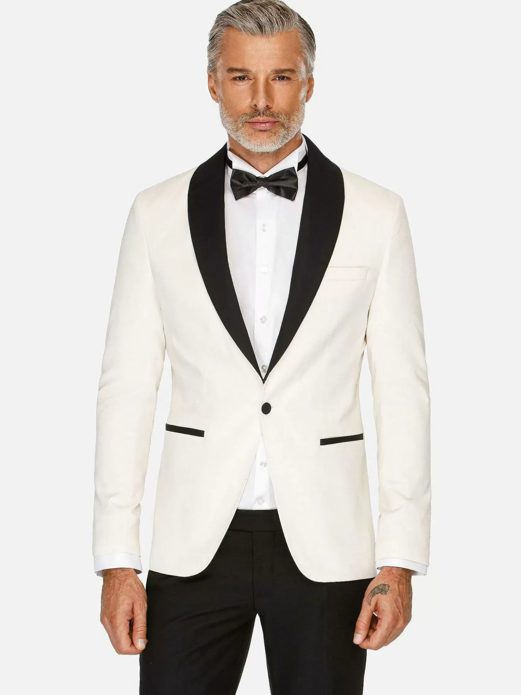 Wam Denim Colberts|Slim Fit White Tuxedo Colbert
