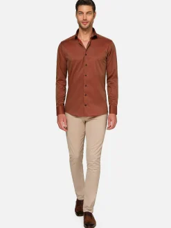 Wam Denim Overhemd Lange Mouwen|Tempesta Plain Cotton Light Brown Overhemd Lange Mouw