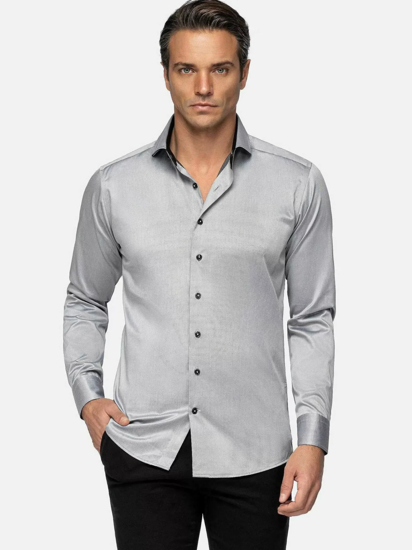 Wam Denim Overhemd Lange Mouwen|Terrassa Solid Grey Overhemd Lange Mouw