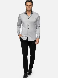Wam Denim Overhemd Lange Mouwen|Terrassa Solid Grey Overhemd Lange Mouw