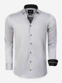 Wam Denim Overhemd Lange Mouwen|Terrassa Solid Grey Overhemd Lange Mouw