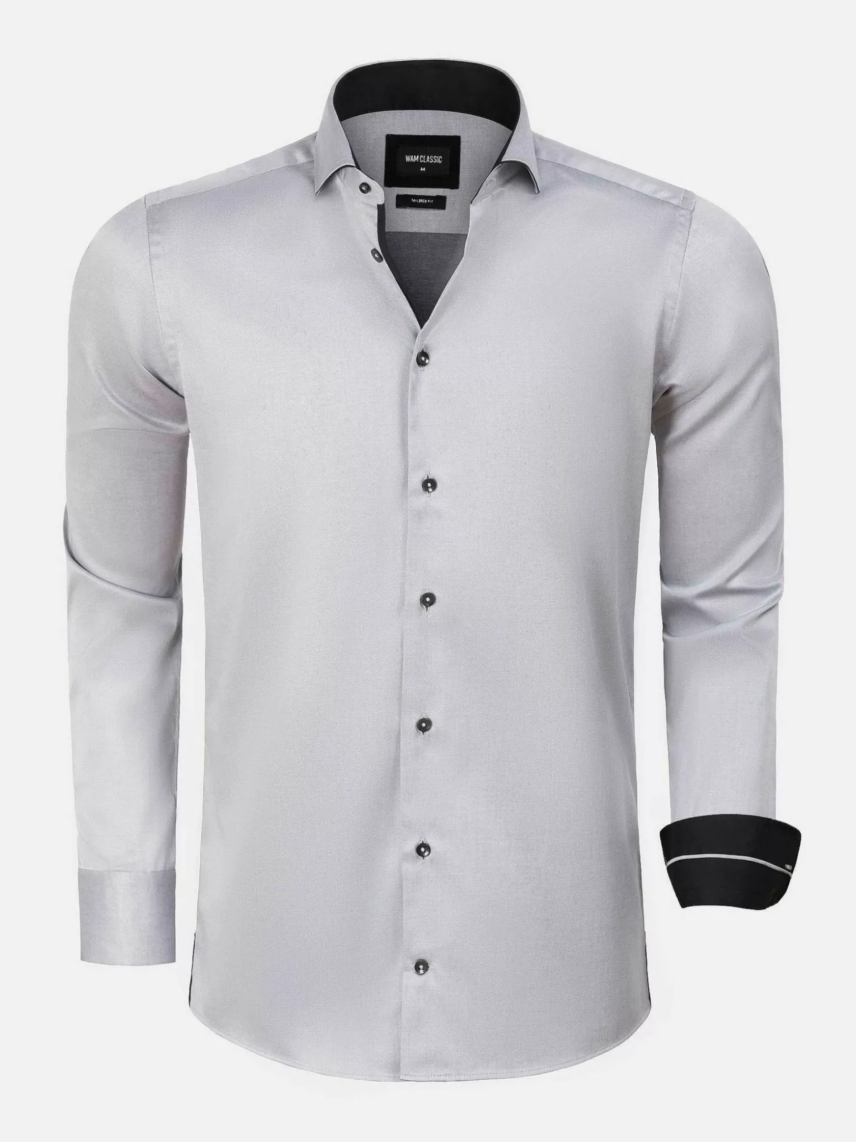 Wam Denim Overhemd Lange Mouwen|Terrassa Solid Grey Overhemd Lange Mouw