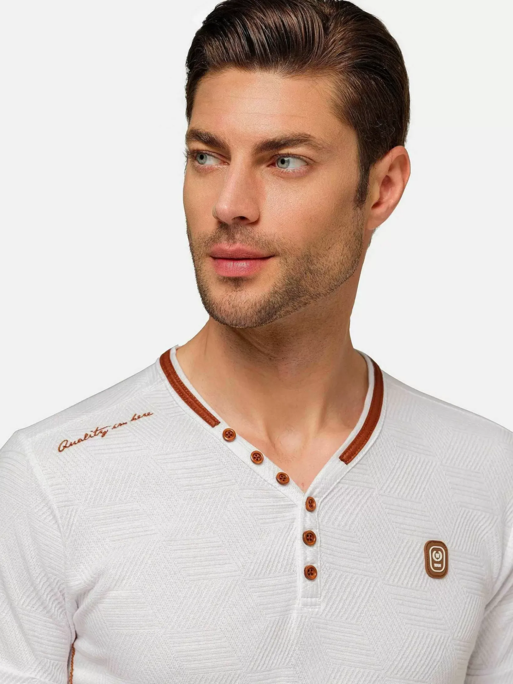 Wam Denim T-Shirts|Textured Design Wahar V-Neck White T-Shirt