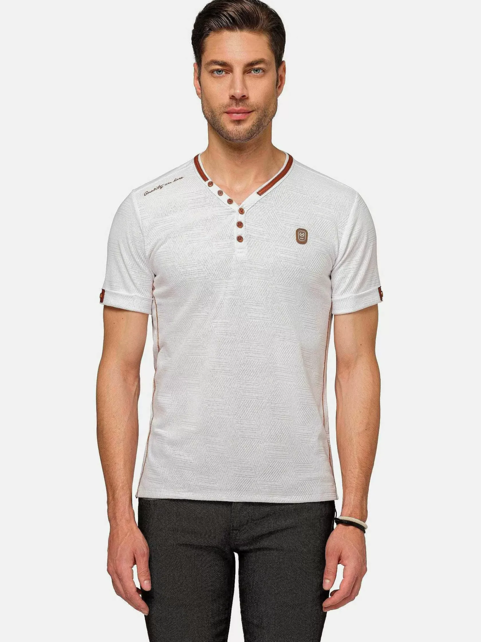 Wam Denim T-Shirts|Textured Design Wahar V-Neck White T-Shirt