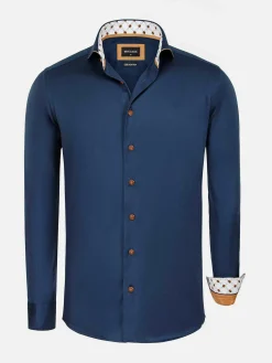 Wam Denim Overhemd Lange Mouwen|Vercelli Solid Navy Overhemd Lange Mouw