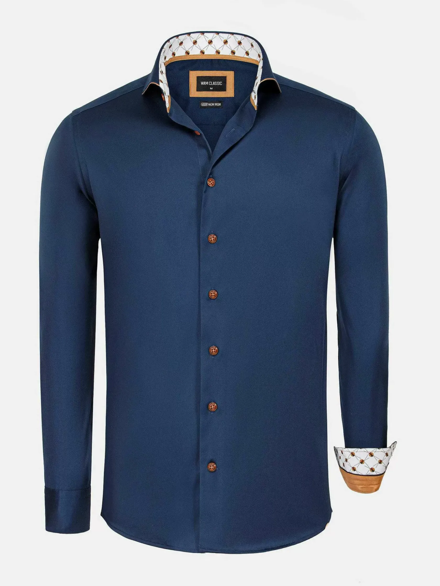 Wam Denim Overhemd Lange Mouwen|Vercelli Solid Navy Overhemd Lange Mouw