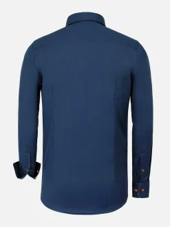 Wam Denim Overhemd Lange Mouwen|Vercelli Solid Navy Overhemd Lange Mouw