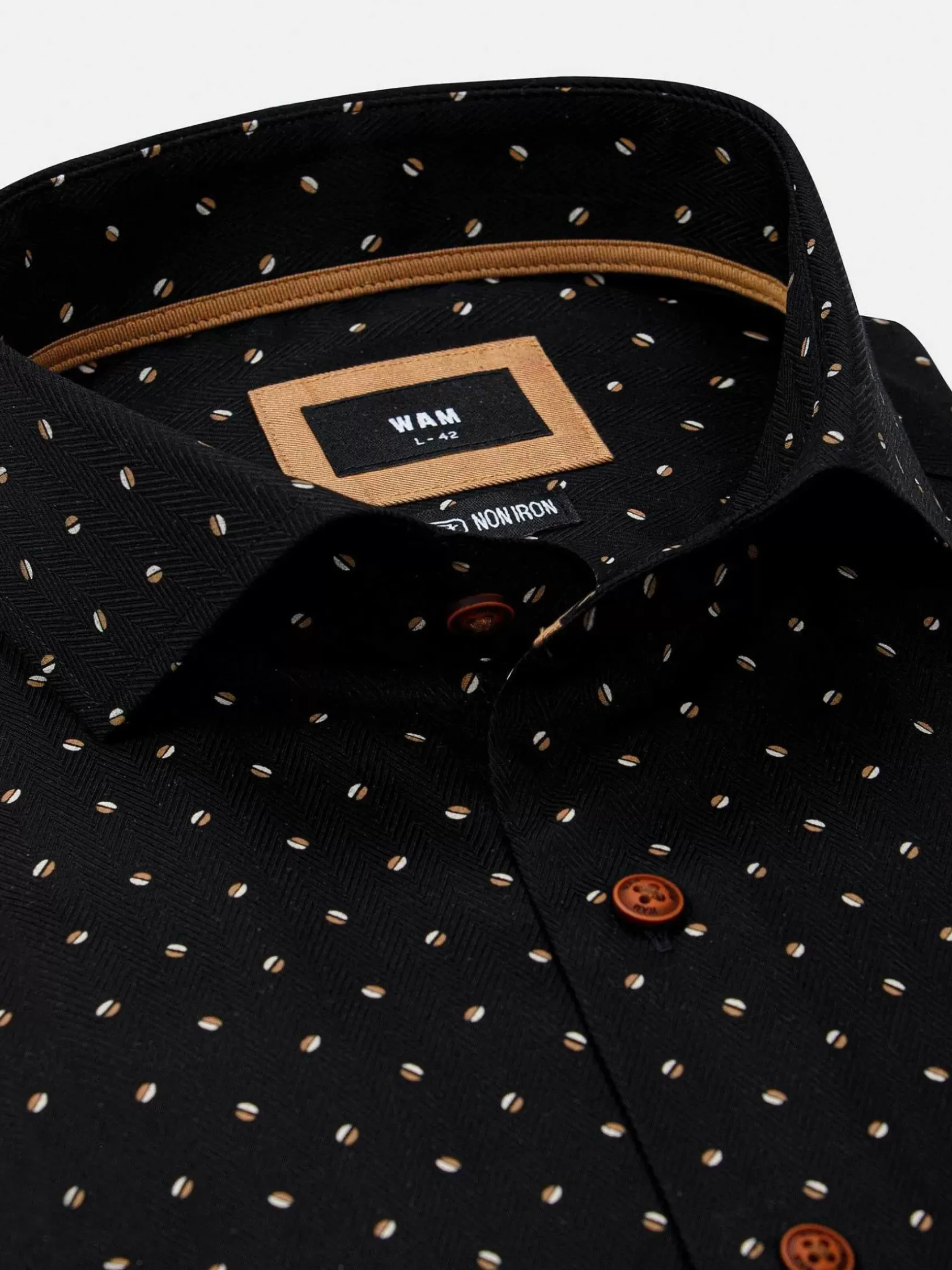 Wam Denim Overhemd Lange Mouwen|Verdantia Coffee Bean Pattern Black Overhemd Lange Mouw
