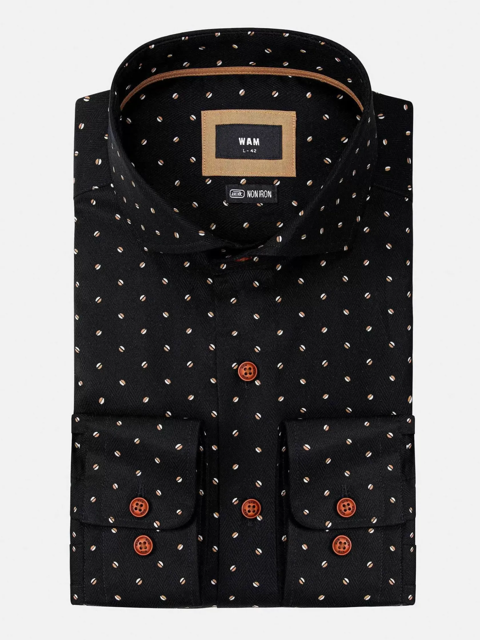 Wam Denim Overhemd Lange Mouwen|Verdantia Coffee Bean Pattern Black Overhemd Lange Mouw