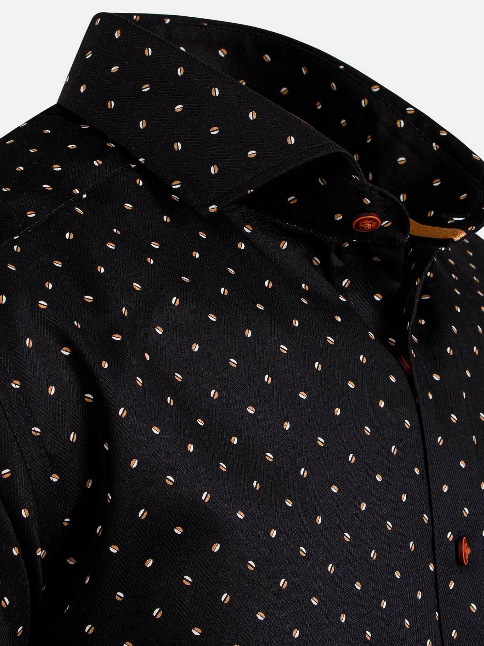 Wam Denim Overhemd Lange Mouwen|Verdantia Coffee Bean Pattern Black Overhemd Lange Mouw