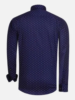 Wam Denim Overhemd Lange Mouwen|Verdantia Coffee Bean Pattern Navy Overhemd Lange Mouw
